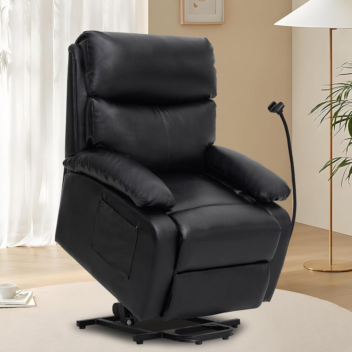 Electric Lift Recliner, Power Lift Recliner Chair with Waterproof Fabric, Lift Chair with Side Pocket and Remote Control, Easy to Operate