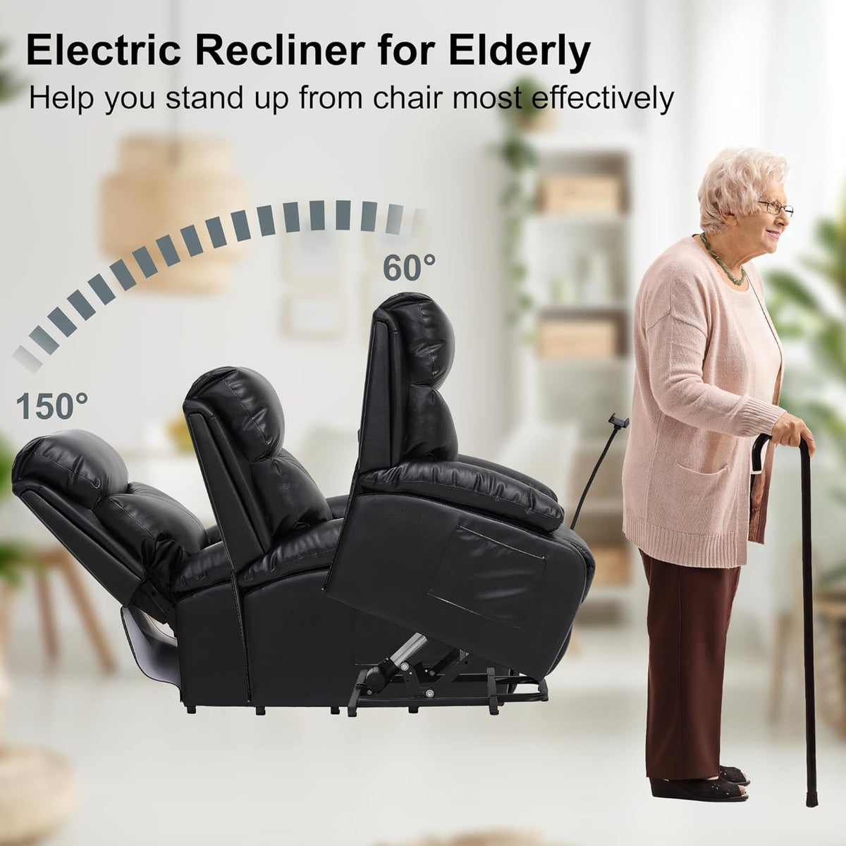 Electric Lift Recliner, Power Lift Recliner Chair with Waterproof Fabric, Lift Chair with Side Pocket and Remote Control, Easy to Operate