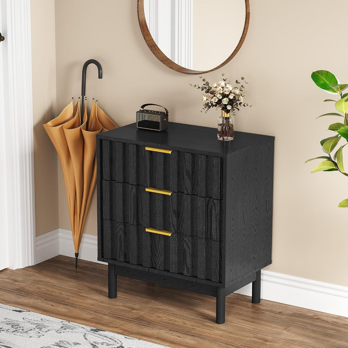 Royalcraft 3 Drawer Dresser, Modern Chest of Drawers with Fluted Panel Design, Wooden Storage Nightstand Side Table with Chic Edge Pull, Perfect for Bedroom, Living Room, Entryway