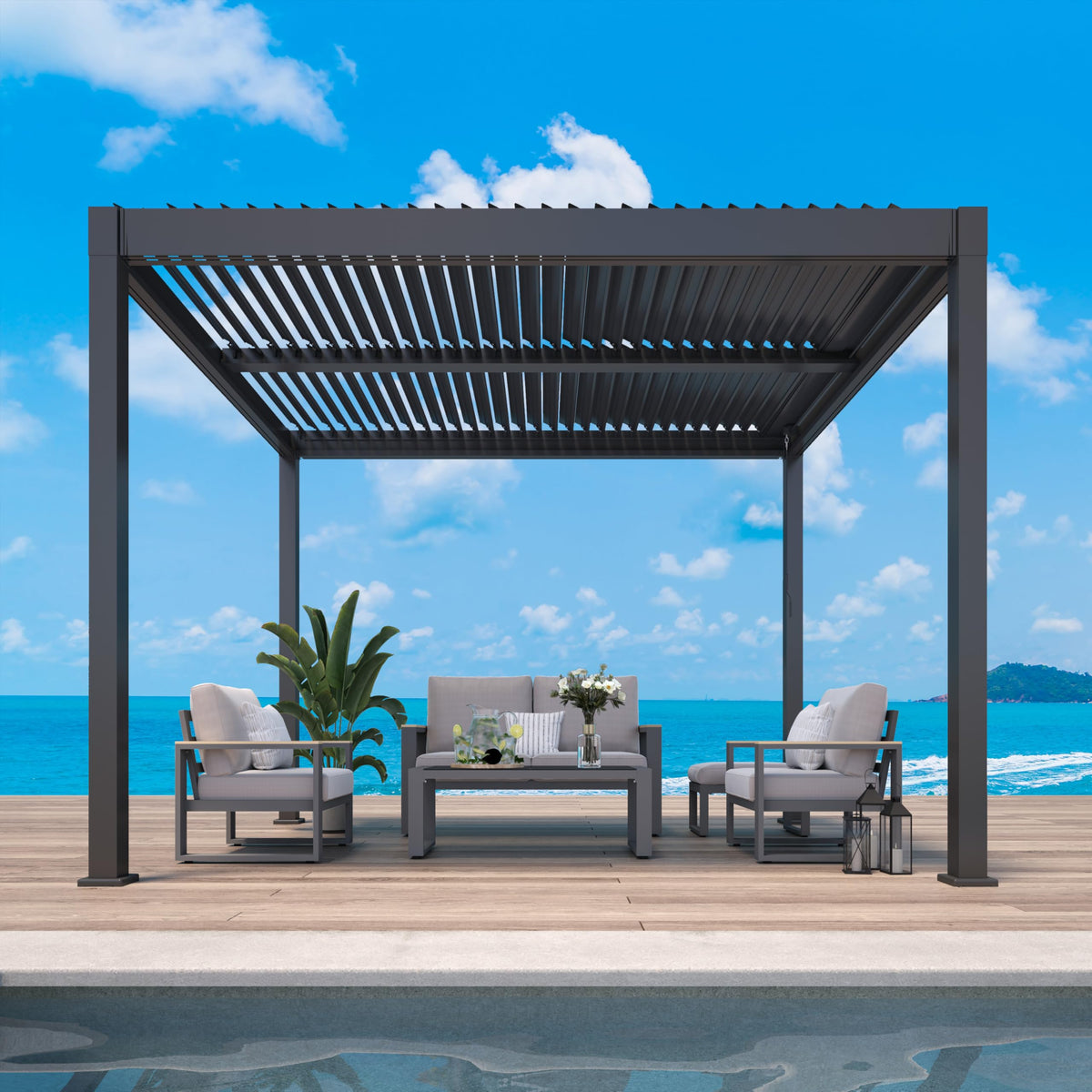 May in Color 10'x12' Adjustable Louvered Pergola, Metal Hardtop Pergola with Adjustable Roof for Patio, Heavy-Duty Aluminum Outdoor Pergola, Deck, Garden, Yard, Black