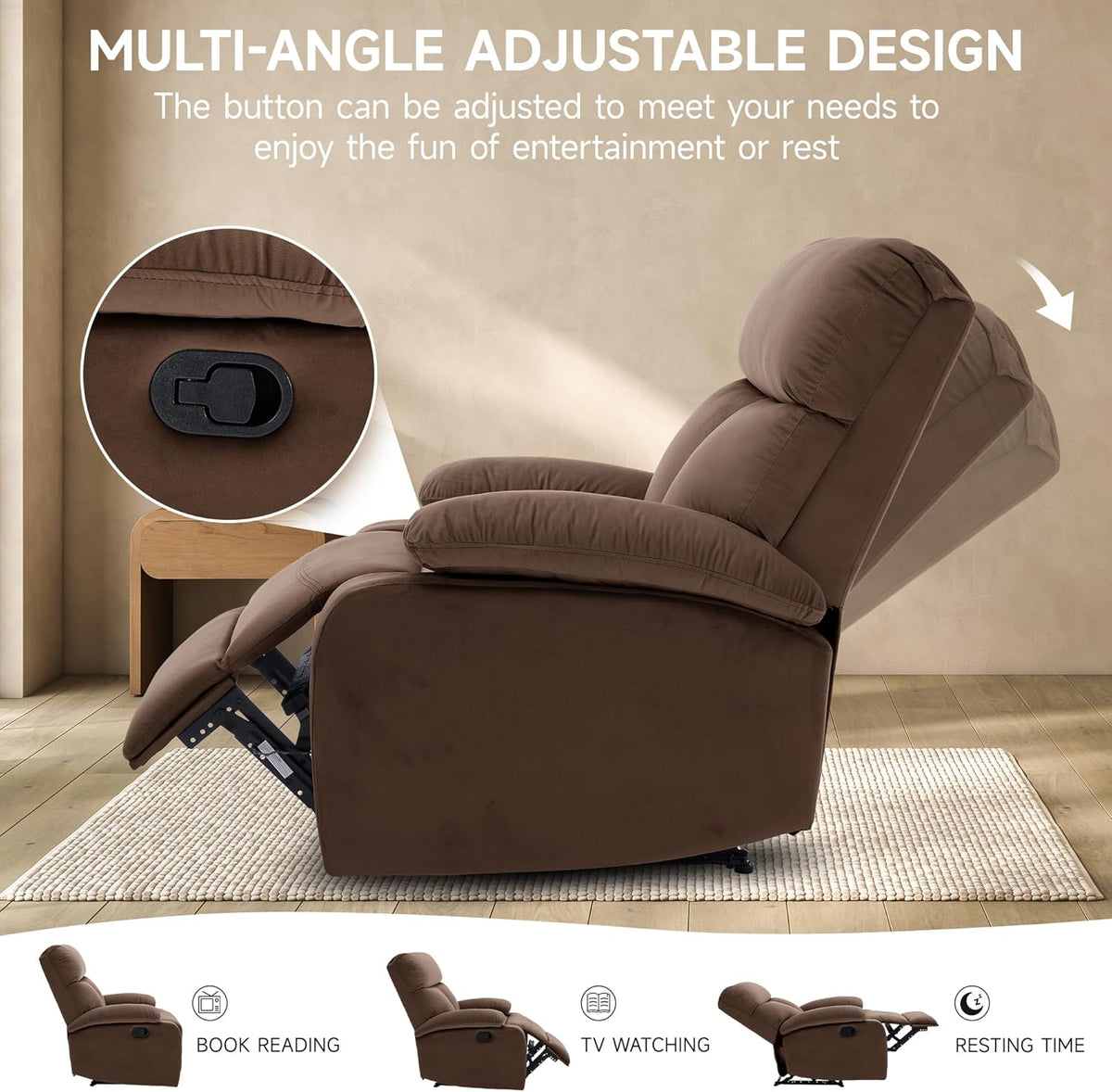 Manual Recliner Chair for Adults, Small Recliners for Small Spaces, Lazy boy Recliner Sofa Velvet Reclining Chairs for Living Room, RV, Bedroom