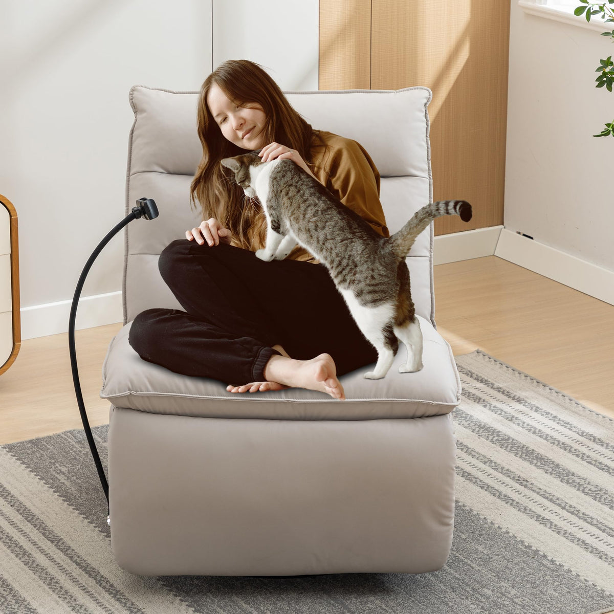 Oversized Rocker Recliner Chair for Adults, Swivel Rocking Recliner Bean Bag Chair Sofa, Armless Push Back Recliner Chair for Living Room Home Theater