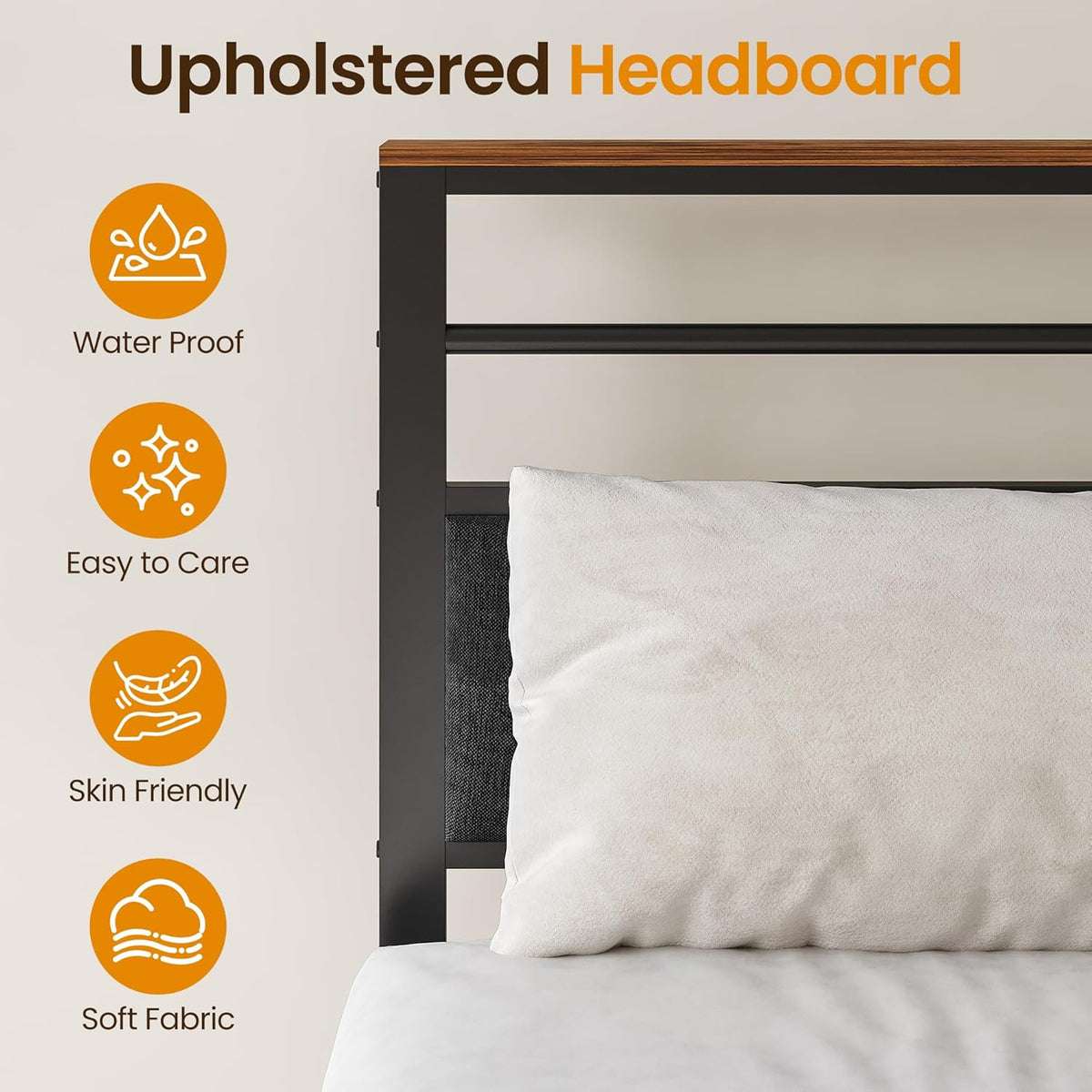 Royalcraft Bed Frame with Charging Station, Platform Bed with Metal Slats, Upholstered Headboard with Storage Shelves, No Box Spring Needed