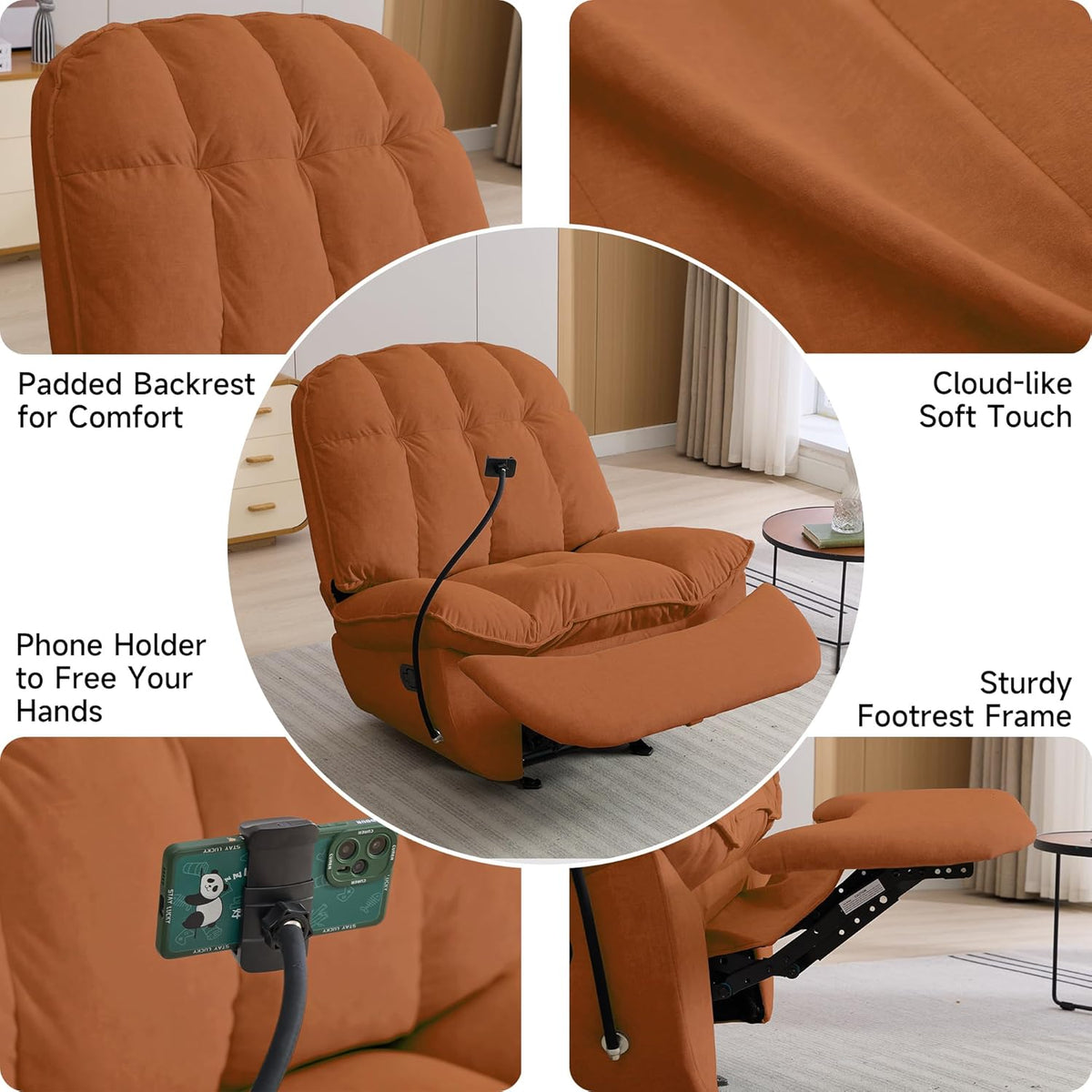 Oversized Rocker Recliner Chairs for Adults 400lbs, Rocking Recliner with Cell Phone Holder, Glider Rocker, Wide Large Single Recliner Sofa for Living Room Theater Seating