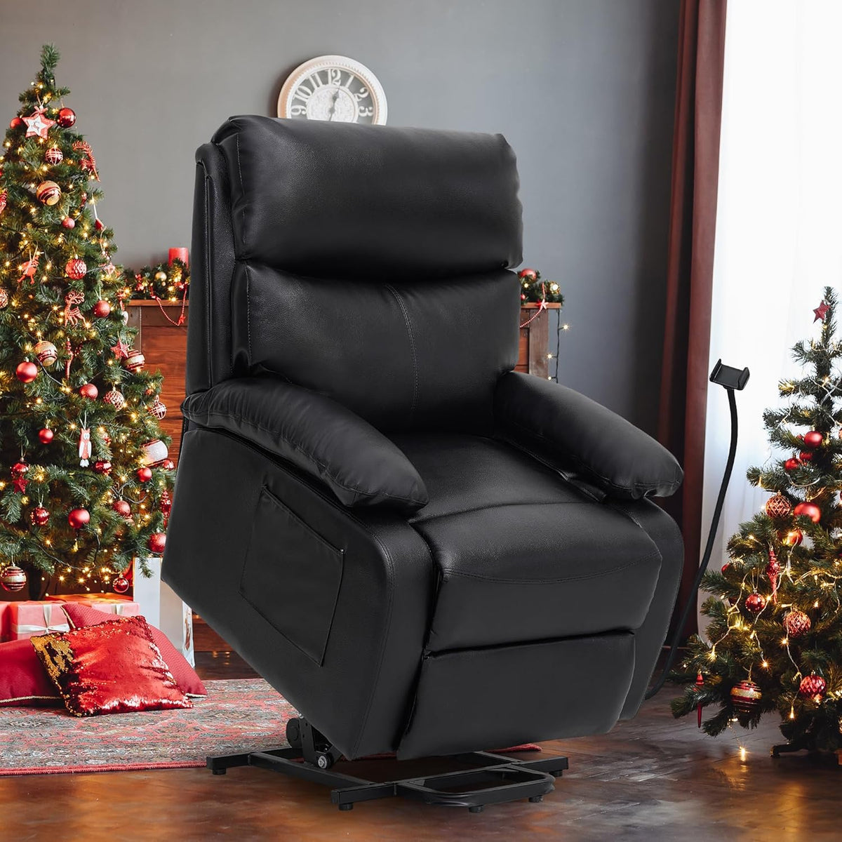 Electric Lift Recliner, Power Lift Recliner Chair with Waterproof Fabric, Lift Chair with Side Pocket and Remote Control, Easy to Operate