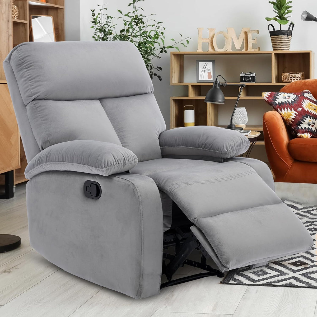 Manual Recliner Chair for Adults, Small Recliners for Small Spaces, Lazy boy Recliner Sofa Velvet Reclining Chairs for Living Room, RV, Bedroom