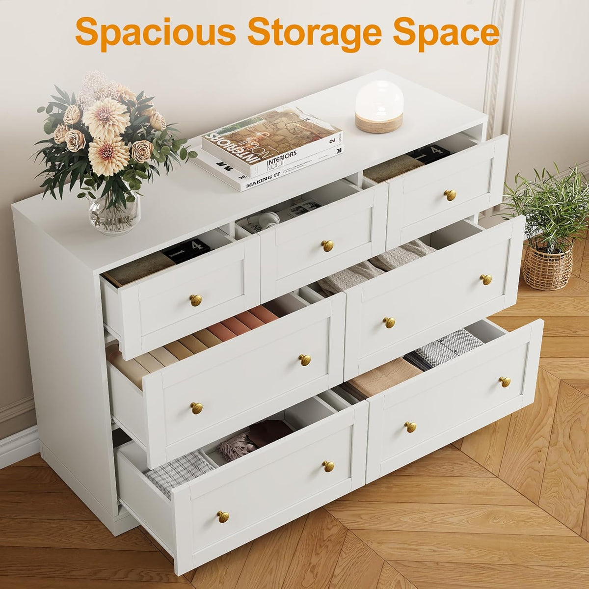 Royalcraft 7 Drawer Dresser, Modern Chest of Drawers with Gold Knobs, Wooden TV Stand Storage Organizer for Bedroom, Living Room, Entryway