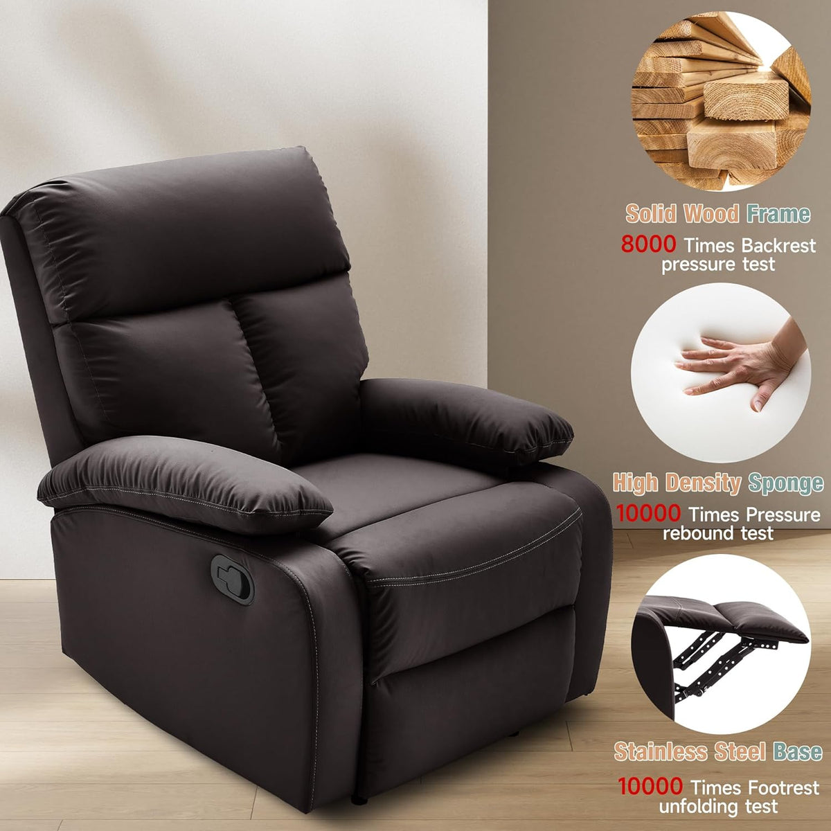 Manual Recliner Chair for Adults, Small Recliners for Small Spaces, Lazy boy Recliner Sofa Velvet Reclining Chairs for Living Room, RV, Bedroom