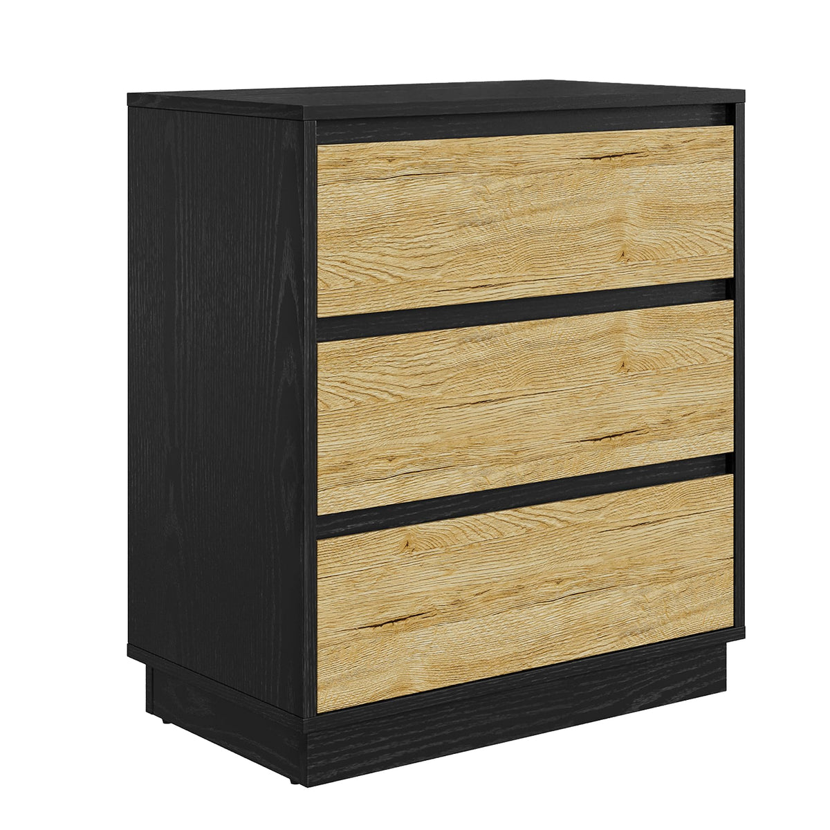 RoyaCraft Wide Nightstand with 3 Drawers, Black Nightstand for Bedroom, Large End Table Bedside Table for Living Room, Black and White