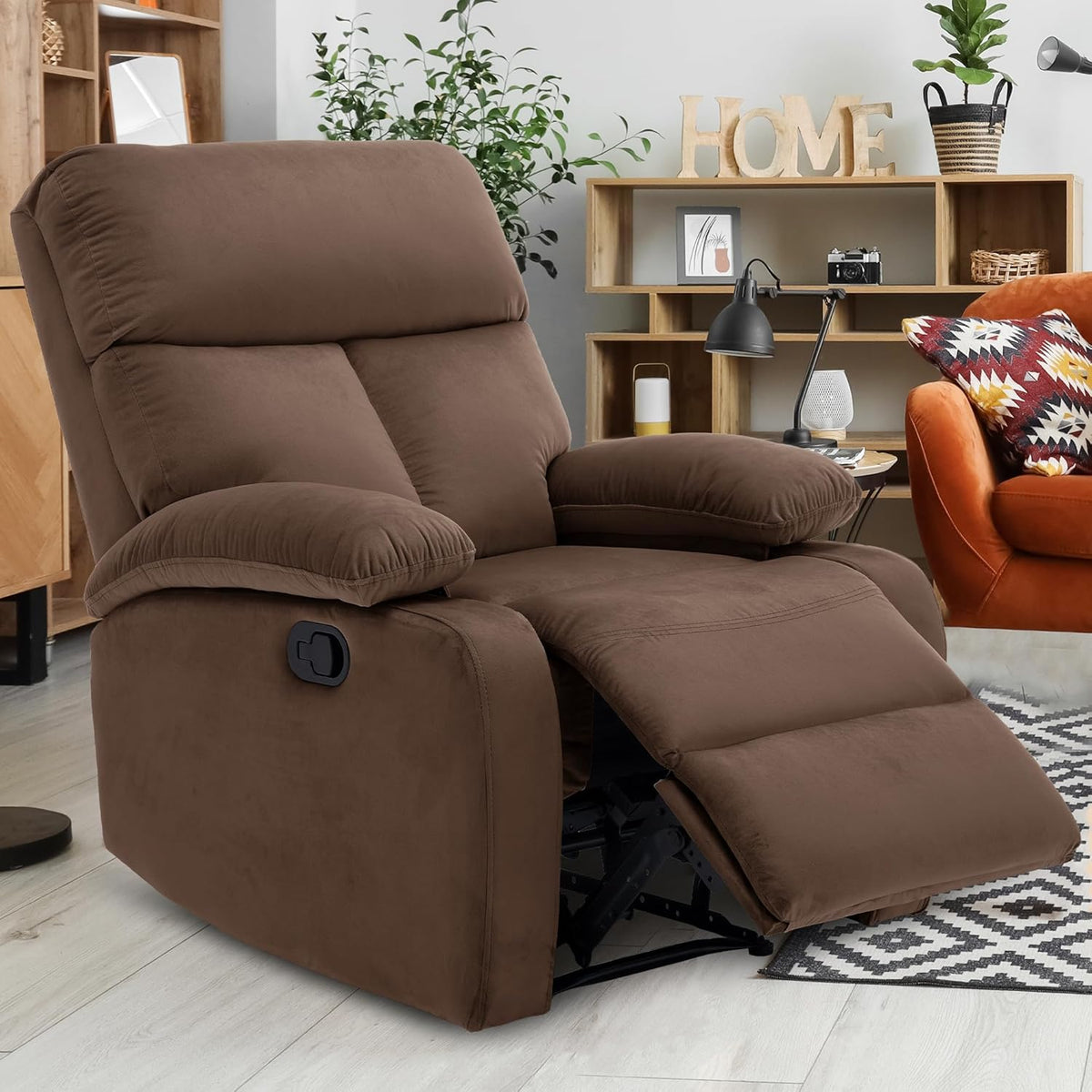 Manual Recliner Chair for Adults, Small Recliners for Small Spaces, Lazy boy Recliner Sofa Velvet Reclining Chairs for Living Room, RV, Bedroom