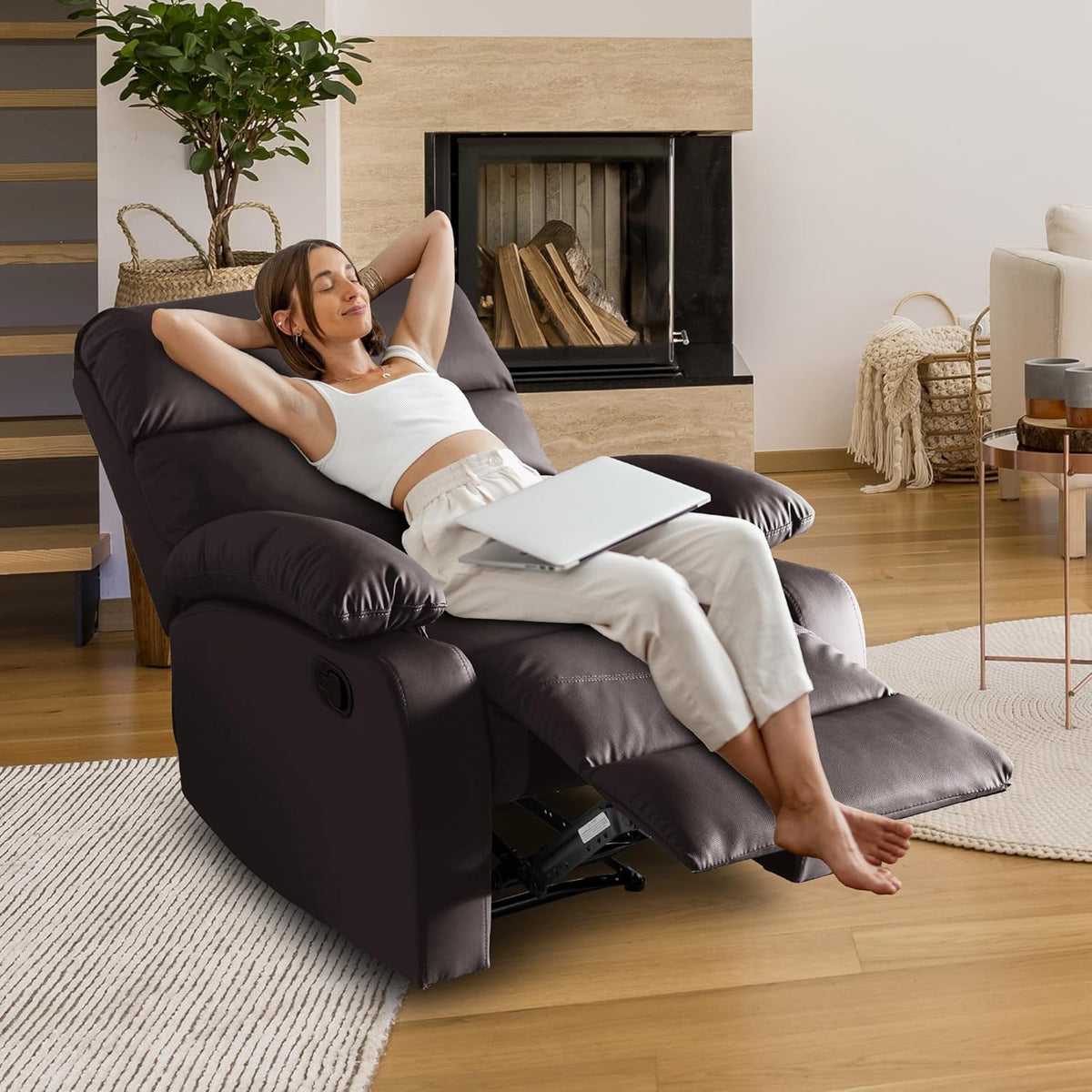 Manual Recliner Chair for Adults, Small Recliners for Small Spaces, Lazy boy Recliner Sofa Velvet Reclining Chairs for Living Room, RV, Bedroom