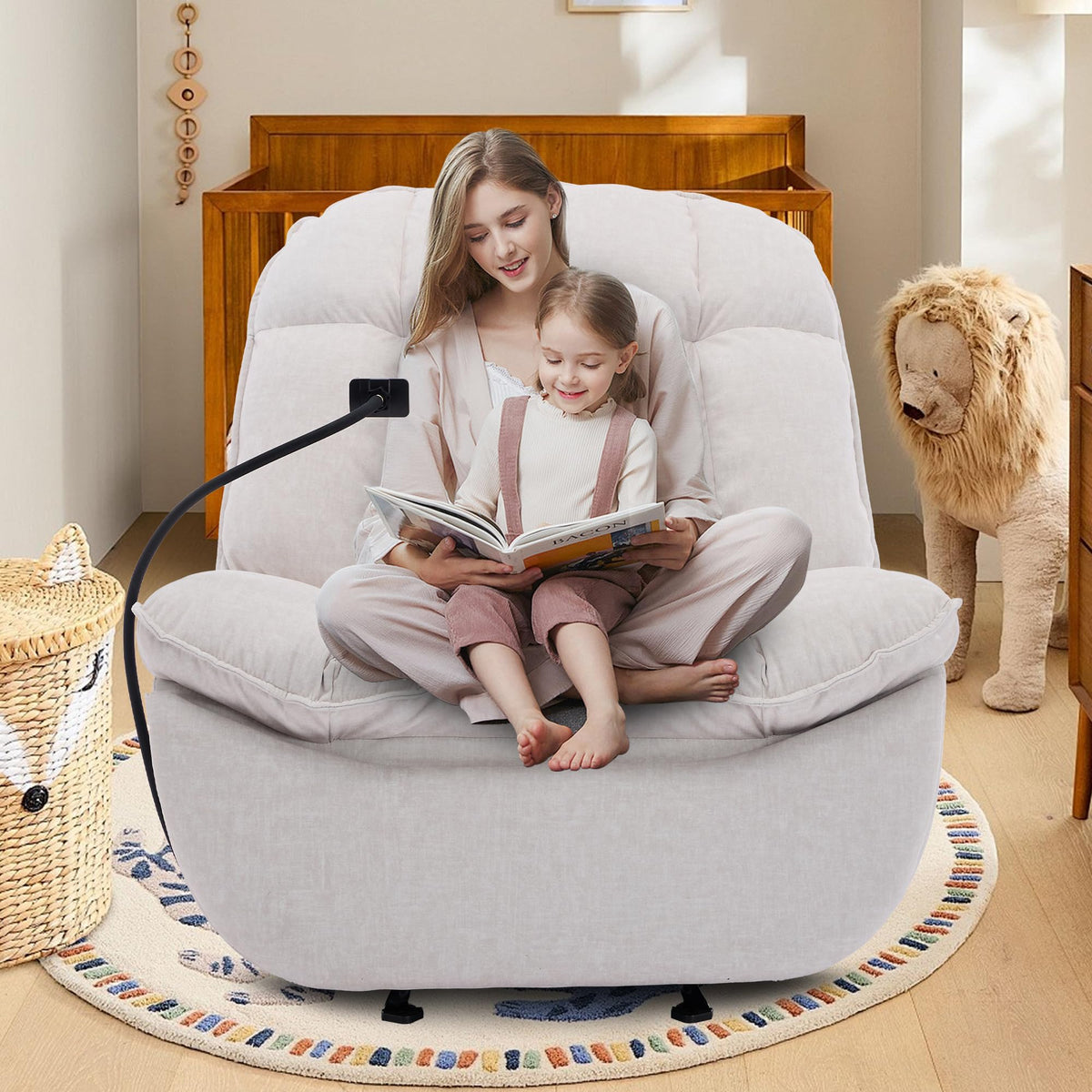 Oversized Rocker Recliner Chairs for Adults 400lbs, Rocking Recliner with Cell Phone Holder, Glider Rocker, Wide Large Single Recliner Sofa for Living Room Theater Seating