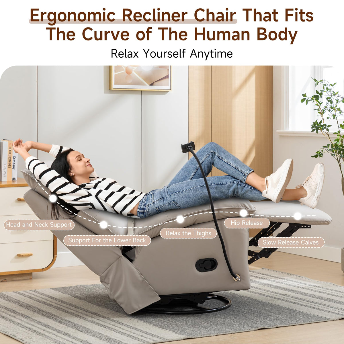 Oversized Rocker Recliner Chair for Adults, Swivel Rocking Recliner Bean Bag Chair Sofa, Armless Push Back Recliner Chair for Living Room Home Theater