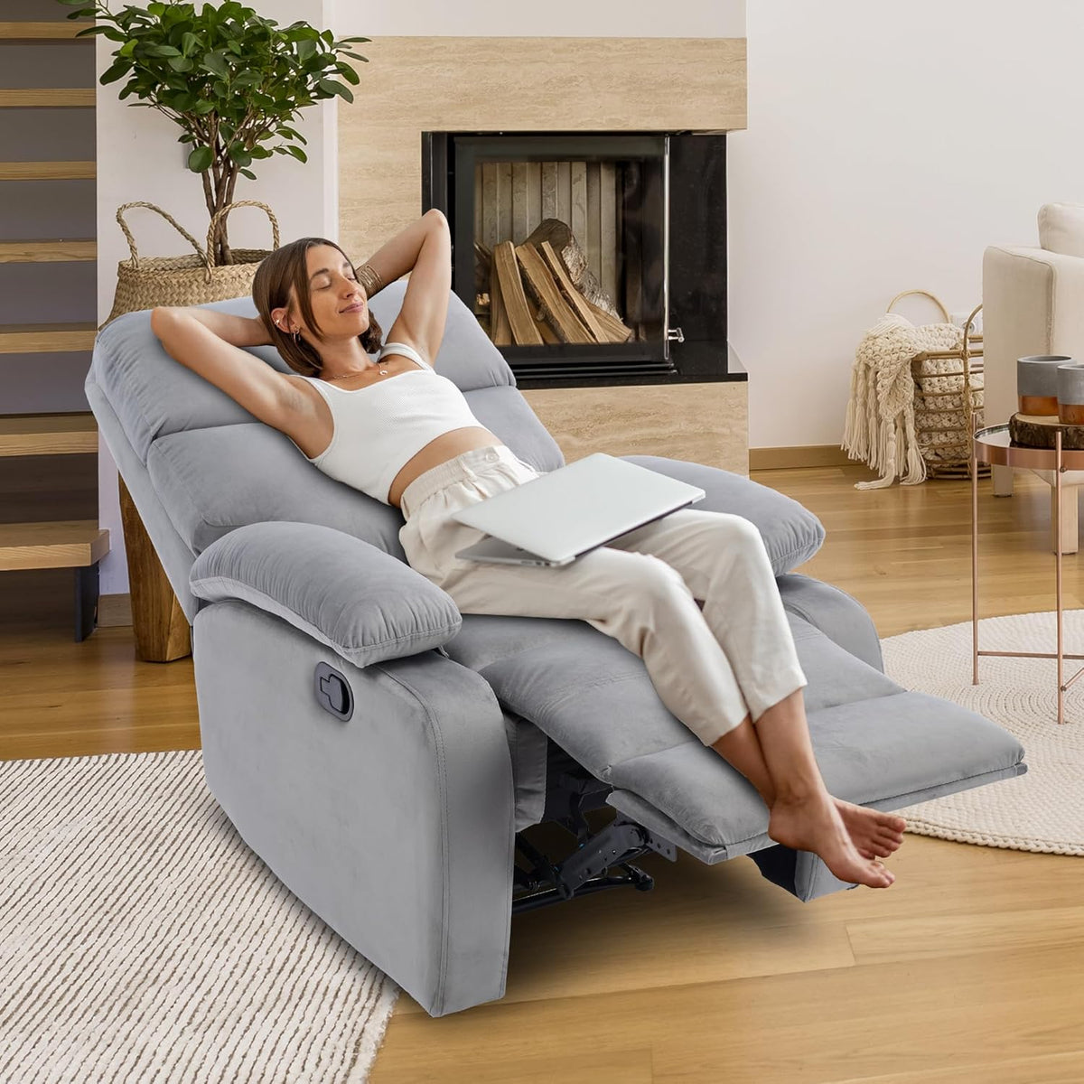 Manual Recliner Chair for Adults, Small Recliners for Small Spaces, Lazy boy Recliner Sofa Velvet Reclining Chairs for Living Room, RV, Bedroom