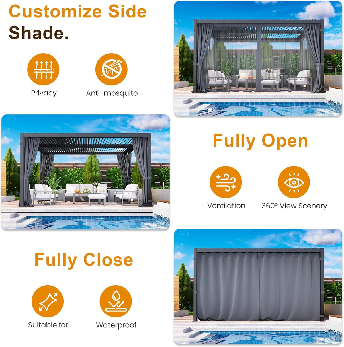 RoyalCraft Louvered Pergola 12'x 16', Aluminum Outdoor Pergola with Adjustable Rainproof and Gutter System, Metal Hardtop Gazebo for Patio, Deck, Garden, Yard, Black