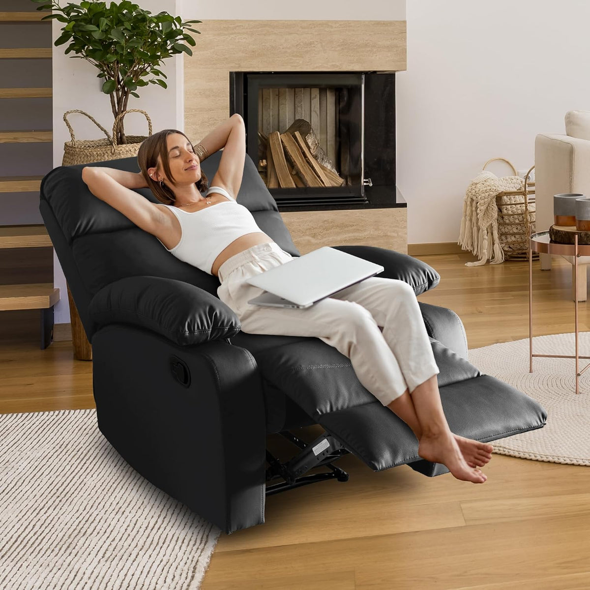 Manual Recliner Chair for Adults, Small Recliners for Small Spaces, Lazy boy Recliner Sofa Velvet Reclining Chairs for Living Room, RV, Bedroom