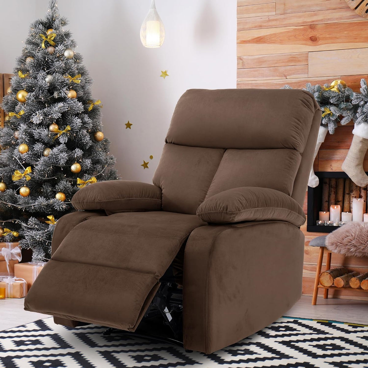 Manual Recliner Chair for Adults, Small Recliners for Small Spaces, Lazy boy Recliner Sofa Velvet Reclining Chairs for Living Room, RV, Bedroom