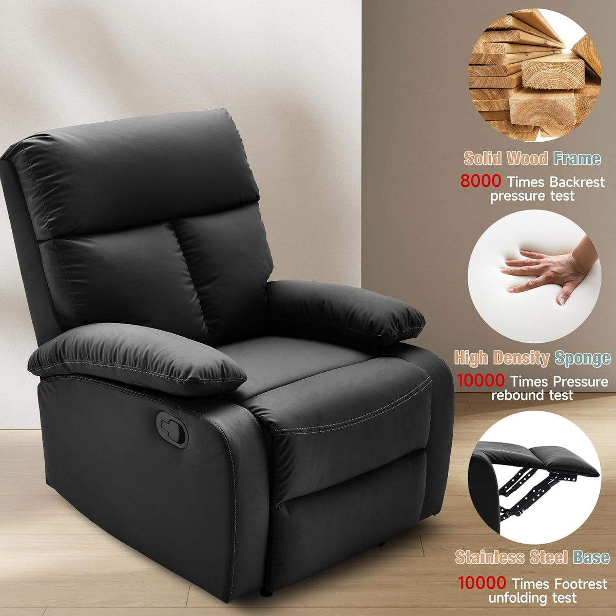 Manual Recliner Chair for Adults, Small Recliners for Small Spaces, Lazy boy Recliner Sofa Velvet Reclining Chairs for Living Room, RV, Bedroom