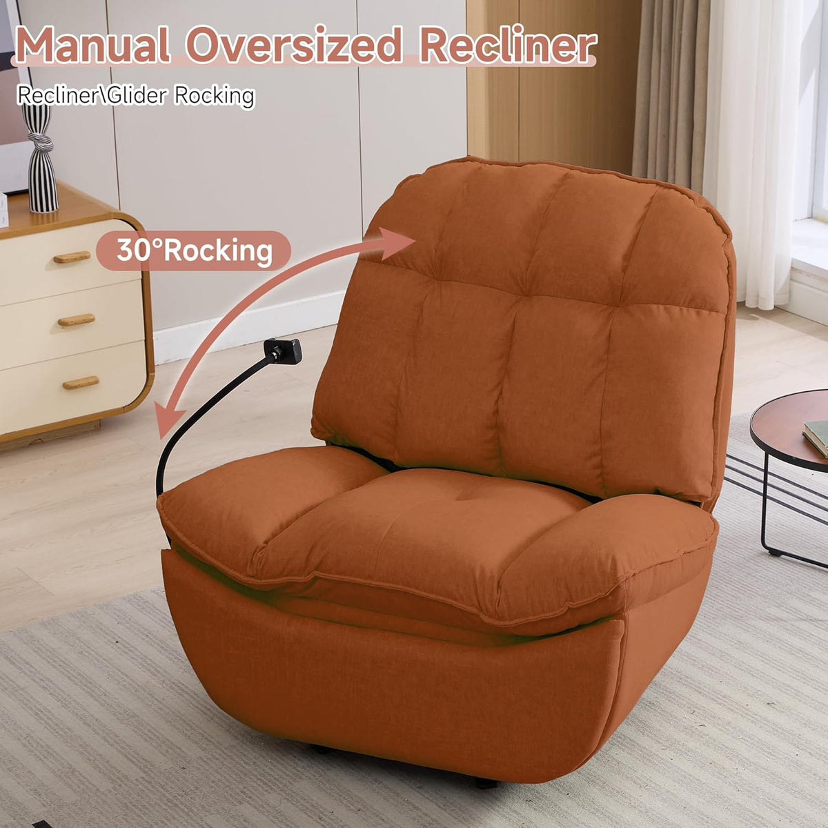 Oversized Rocker Recliner Chairs for Adults 400lbs, Rocking Recliner with Cell Phone Holder, Glider Rocker, Wide Large Single Recliner Sofa for Living Room Theater Seating