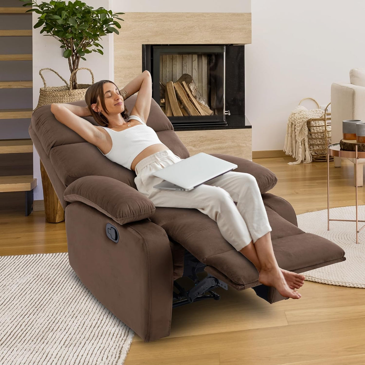 Manual Recliner Chair for Adults, Small Recliners for Small Spaces, Lazy boy Recliner Sofa Velvet Reclining Chairs for Living Room, RV, Bedroom