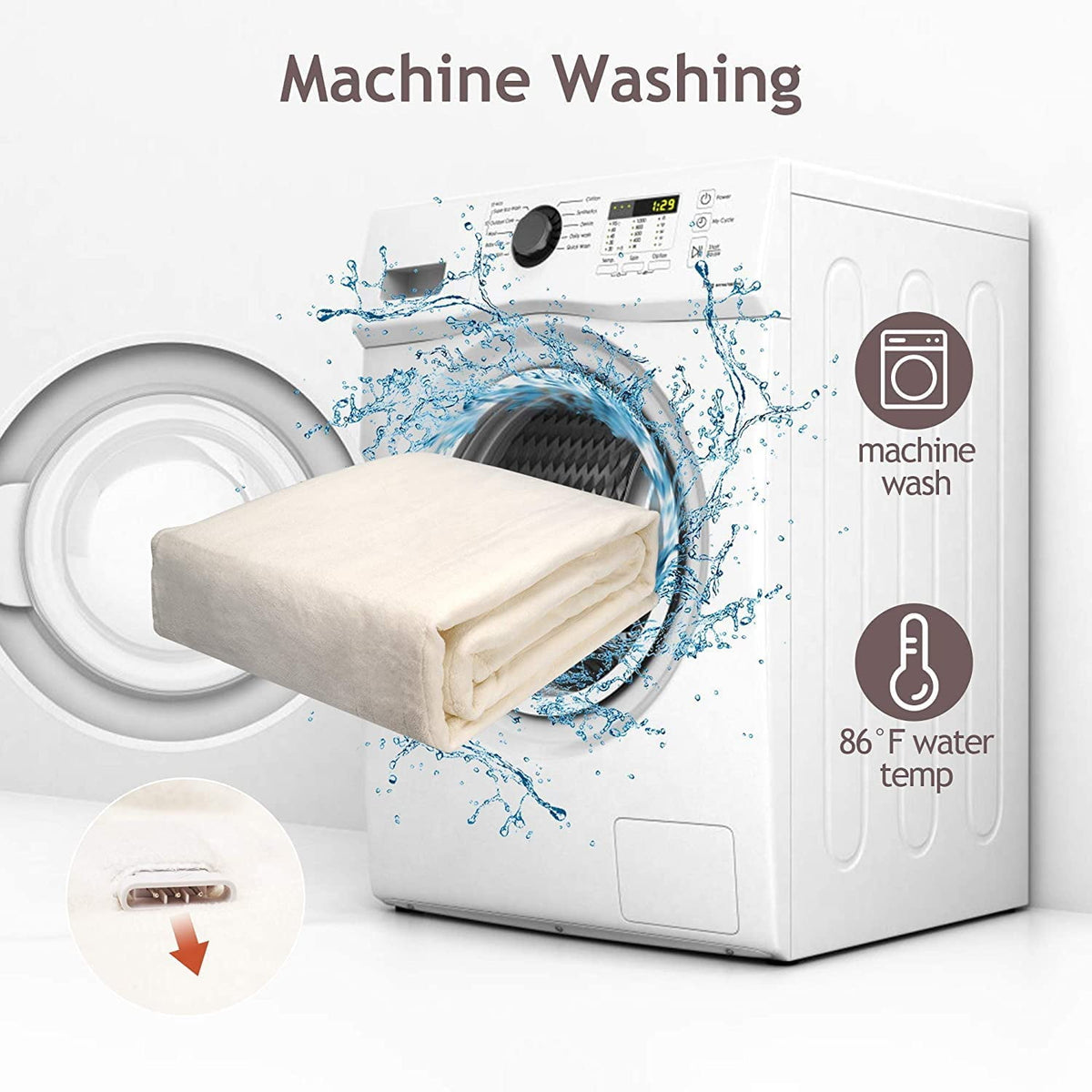 Royalcraft Electric Blanket Queen Size with Dual Controllers,10 Heating Levels& 12 Hours Auto-off, Blue