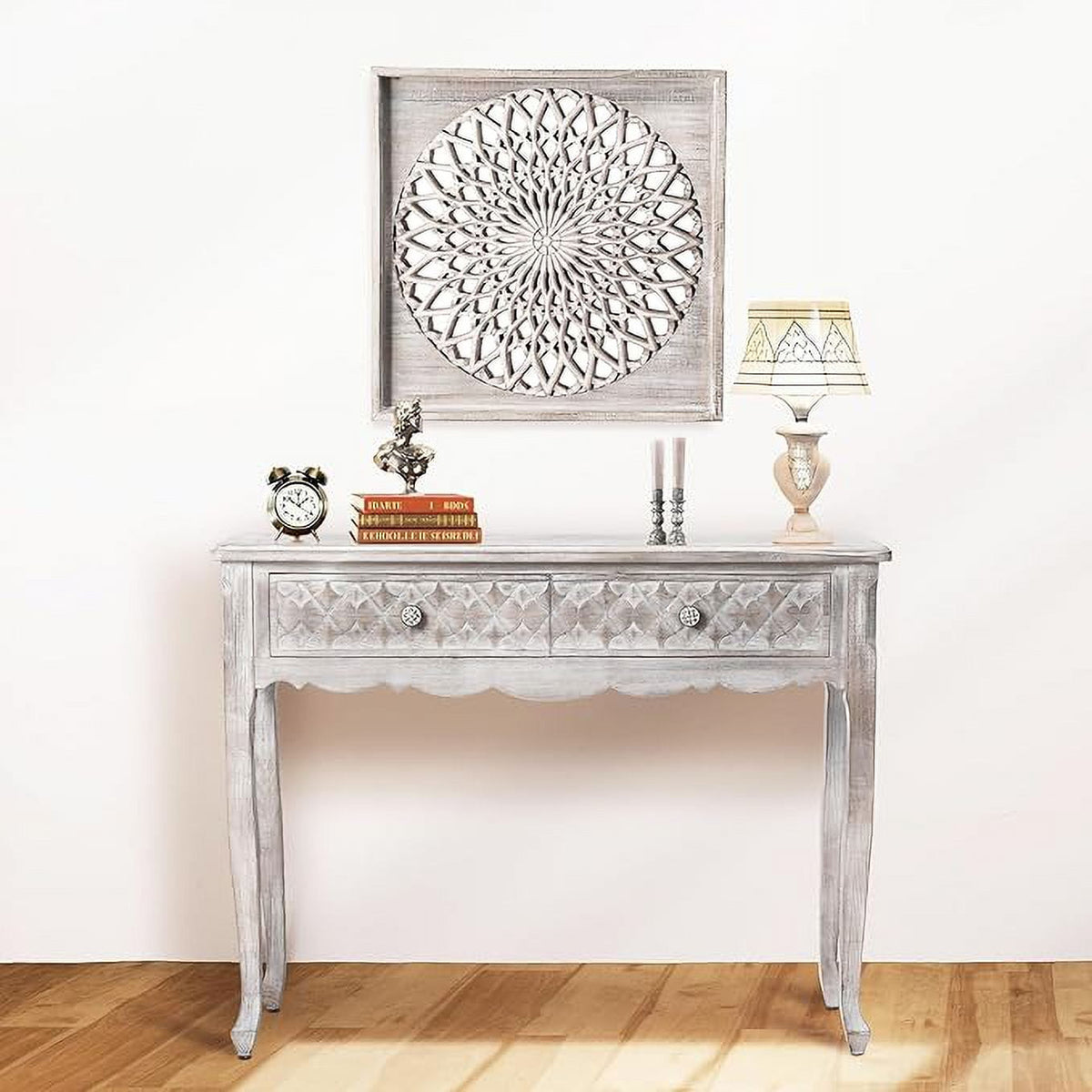 RoyalCraft 42" Console Table with Carved Drawers, Farmhouse Wood Entryway Table, Small Sofa Table for Living Room, Entryway Table with Storage, Foyer Table for Hallway, Front Door, Gray