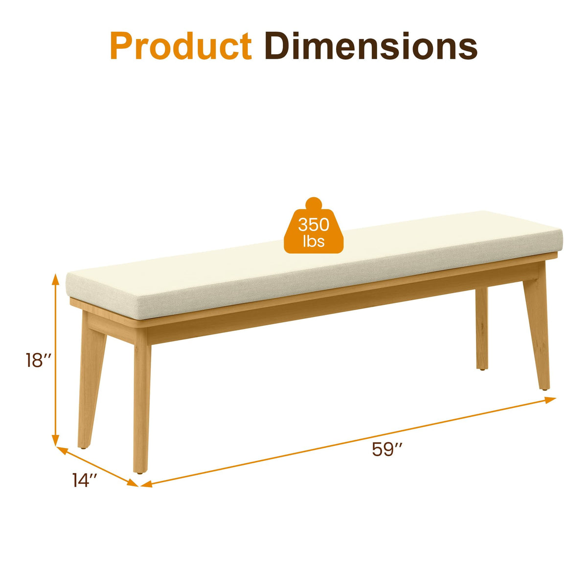 RoyalCraft Acacia Patio Bench Set of 2, Upholstered Bench with Thick Cushion, Modern Wood Outdoor Dining Bench for Porch, Backyard, Garden, Indoor, Beige
