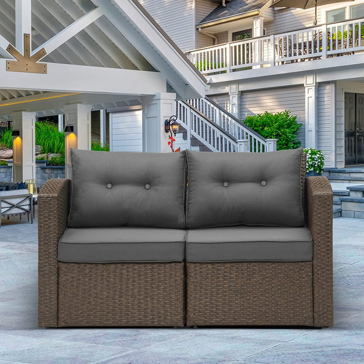 RoyalcraftPatio Wicker Loveseat 2-Seater Sofa, Rattan Wicker Sofa for 2 Persons with Cushions for Garden, Beach, Balcony and Poolside, Aluminum Frame