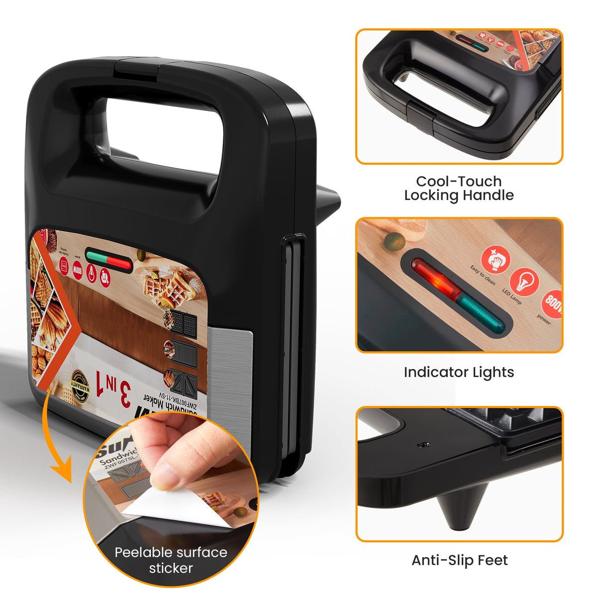 Royalcraft 3 in 1 Electric Waffle, Grill & Sandwich Maker