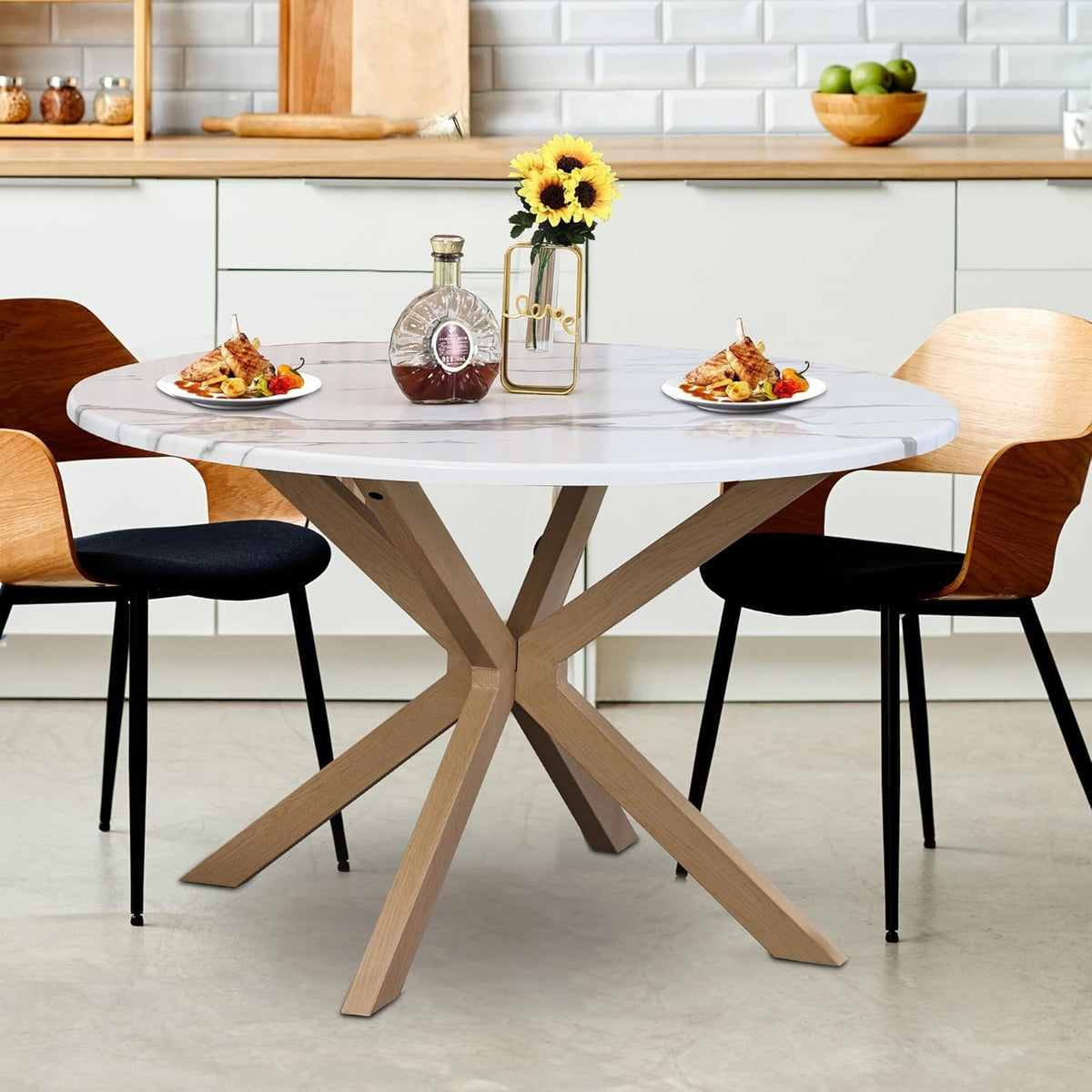 Royalcraft 47" Round Dining Table, Mid Century Modern Table for 4-6 Person，White