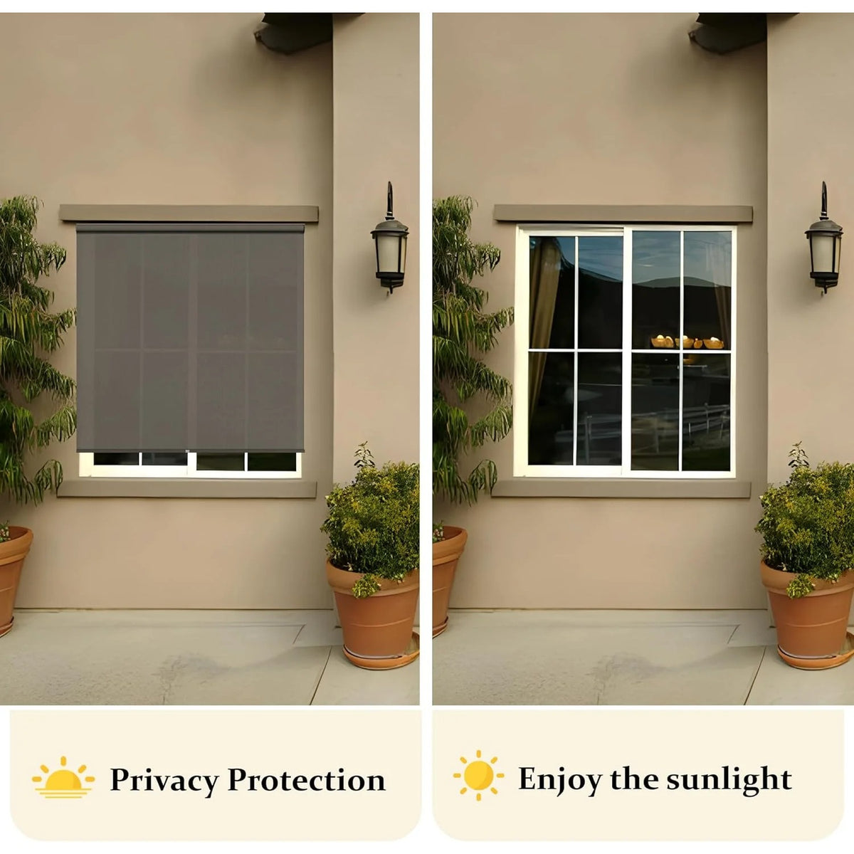 Royalcraft Outdoor Roller Shade 8'Wx8'H Brown 420GSM Cordless Patio Roller Blinds Shades with Pole, Waterproof Outdoor Blinds Roll Up for Gazebo Porch, Deck, Pergola