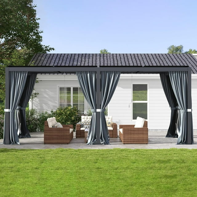 RoyalCraft 10'x20' Adjustable Louvered Pergola, Heavy-Duty Aluminum Outdoor Pergola, Metal Hardtop Pergola with Adjustable Roof for Patio, Deck, Garden, Yard, Black