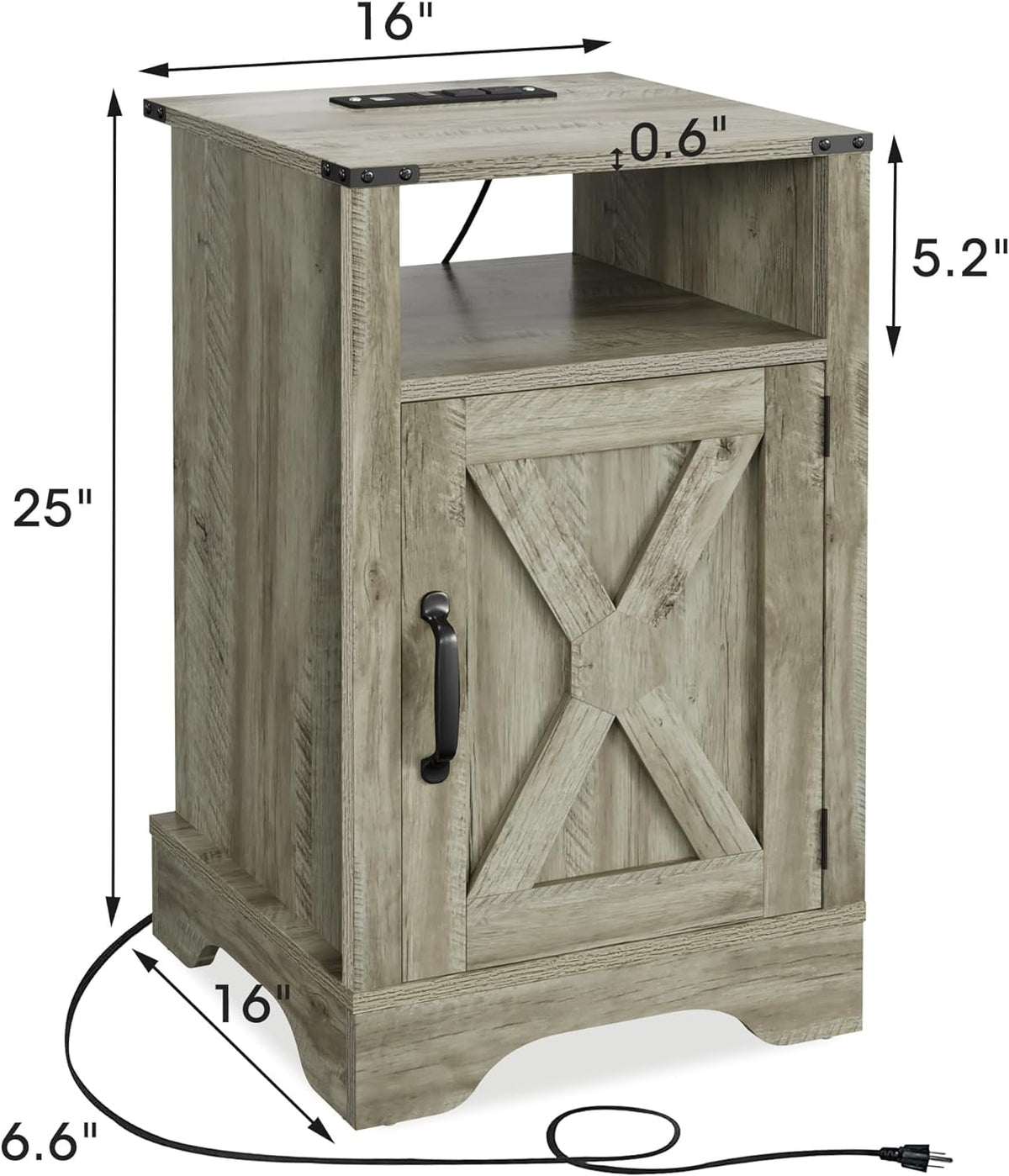 RoyalCraft White Nightstand with Charging Station, Farmhouse Bedside Table with X-Shaped Design,Wooden Rustic End Table with Large Storage Room and Shelf for Bedroom, Living Room, Solid White