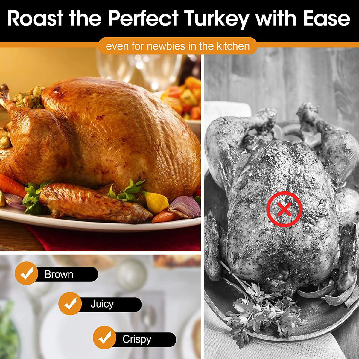 RoyalCraft 26 Quart Electric Turkey Roaster Oven with Visible & Self-Basting Lid, Stainless Steel
