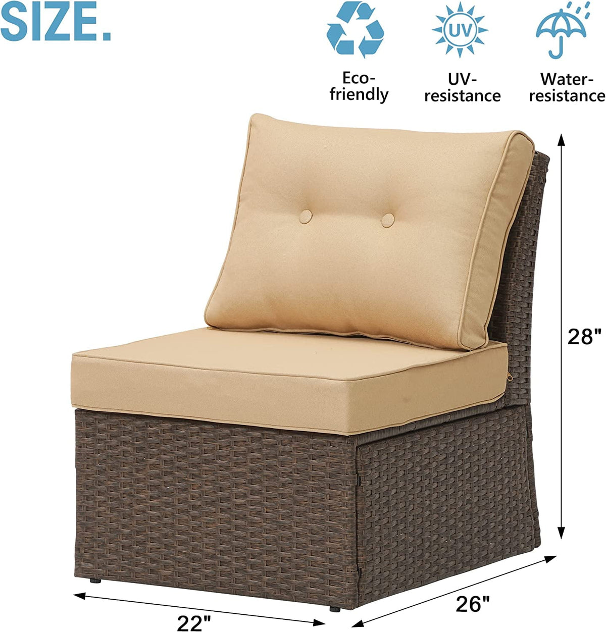 Royalcraft Patio Furniture Set with Cushions, PE Wicker Outdoor Conversation Set Outdoor Sectional Sofa for Garden, Beach, Balcony and Poolside, Aluminum Frame