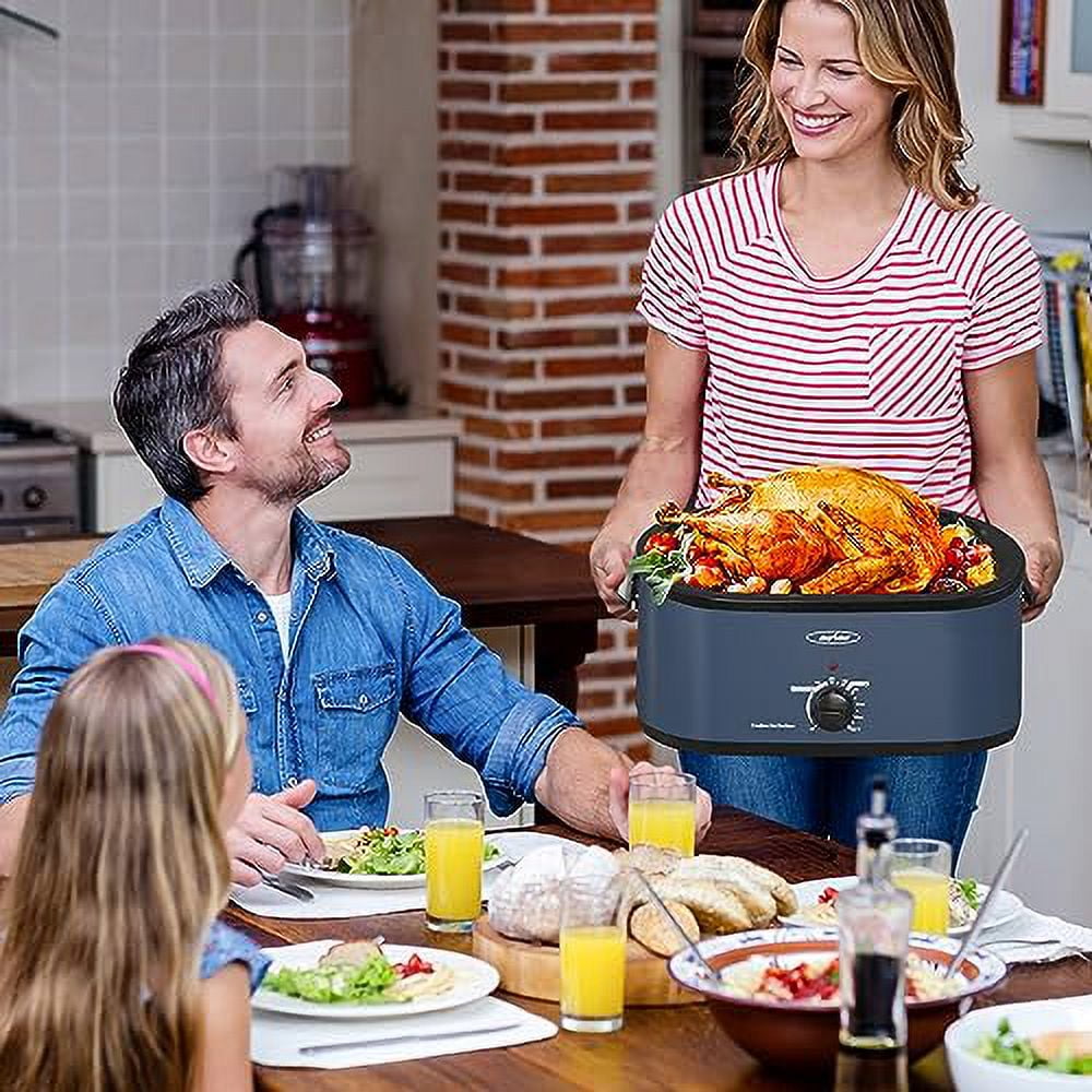 Royalcraft 26 Quart Electric Turkey Roaster Oven with Visible & Self-Basting Lid, Stainless Steel,Black
