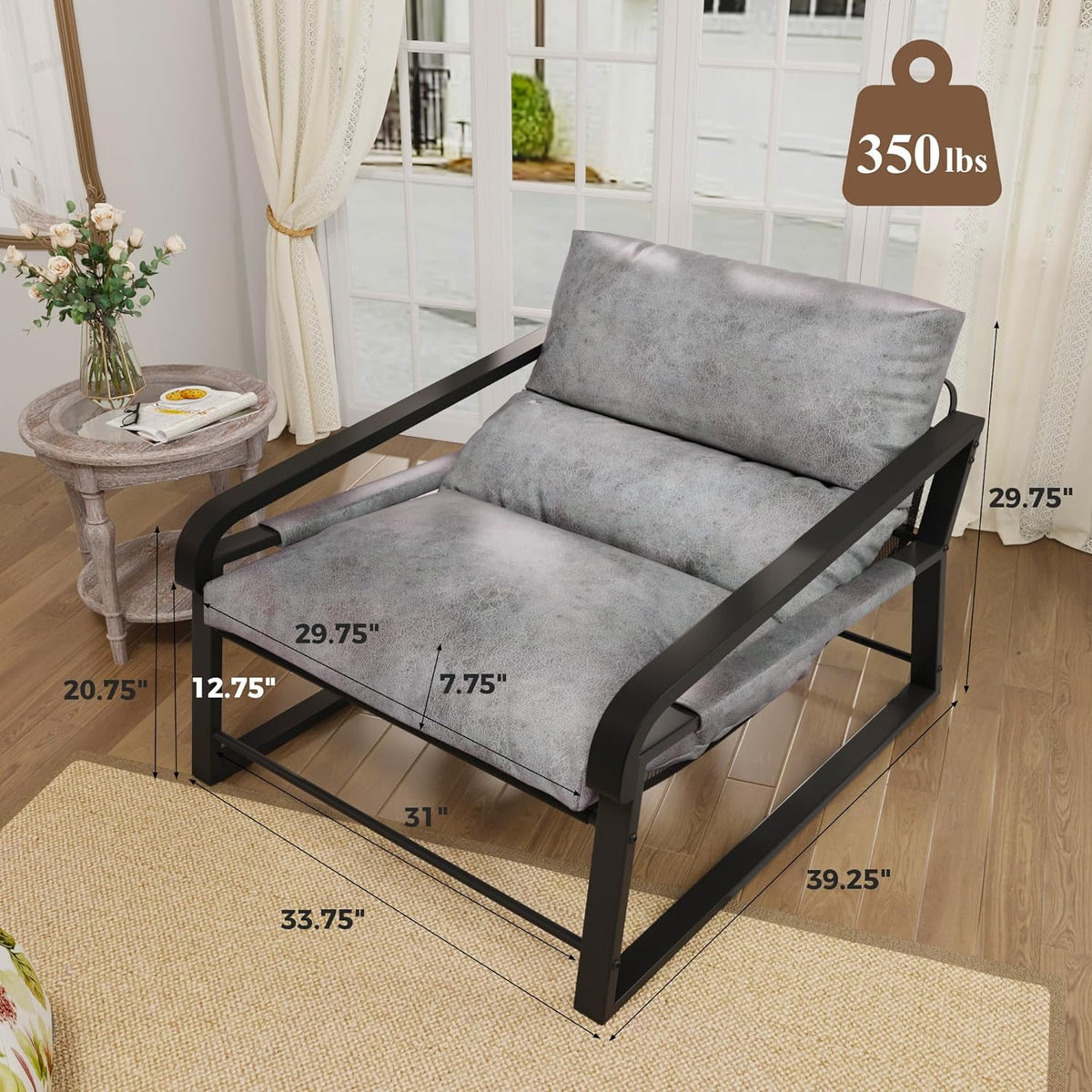 Royalcraft Modern Accent Chair, Comfy Armchair with Cushion and Metal Frame, Lounge Sofa Chair for Living Room, Bedroom, Home Office, Beige