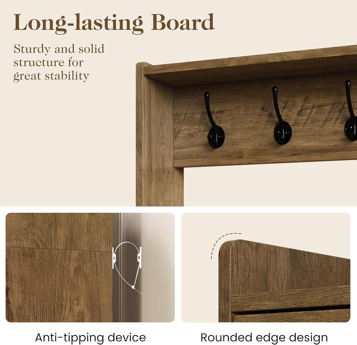 Royalcraft Hall Tree with Bench, Entryway Bench with Coat Rack, Shoe Storage, Soft Cushion, Wood Entryway Furniture