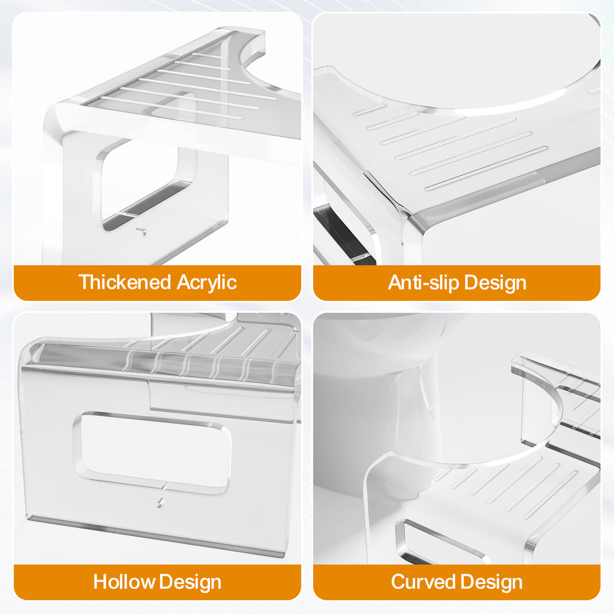 Royalcraft 7'' Tall Acrylic Toilet Stool, Modern Non-Slip Potty Stool for Children & Adults, Men & Women, Squatting Toilet Stool for Bathroom, Toilet Step Stool Foot Rest Stool