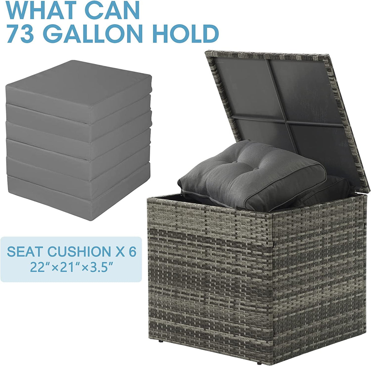Royalcraft Wicker Storage Box, Rattan Bin Deck Box for Cushions, Tools and Toys Gray for Garden Beach Balcony and Poolside