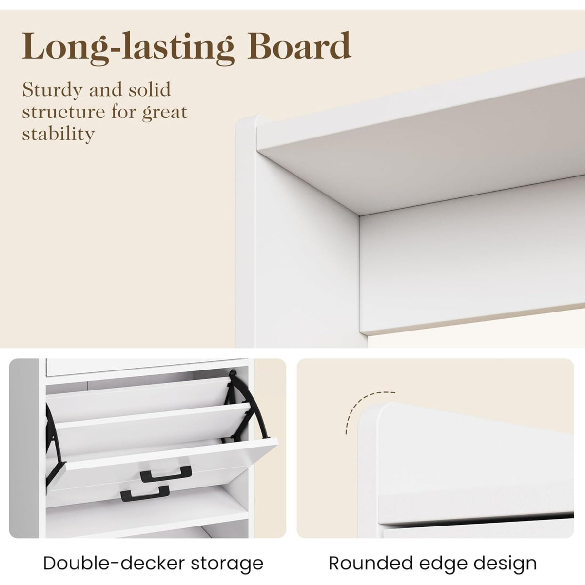 CozyHome 5-in-1 Shoe Cabinet with Flip Drawer, Entryway Shoe Storage with Pegboard, Adjustable Shelf, Wood Entryway Cabinet, White