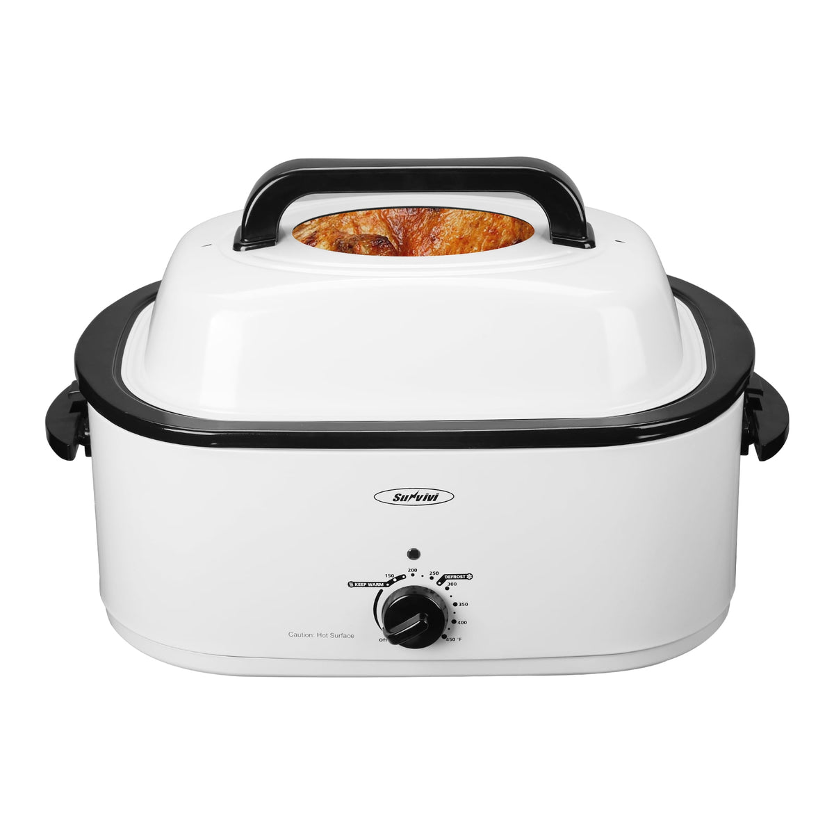 RoyalCraft 24 Quart Electric Roaster Oven with Visible & Self-Basting Lid, Stainless Steel, Silver