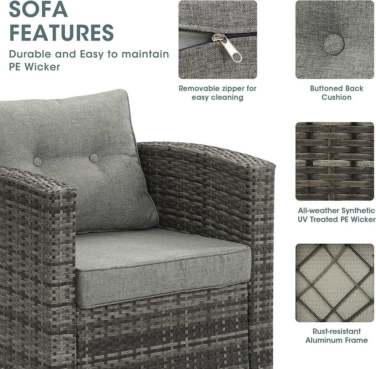Royalcraft Patio Wicker Chair All Weather Wicker Single Armchair Rattan Sectional Sofa for Garden, Beach, Balcony and Poolside, Aluminum Frame