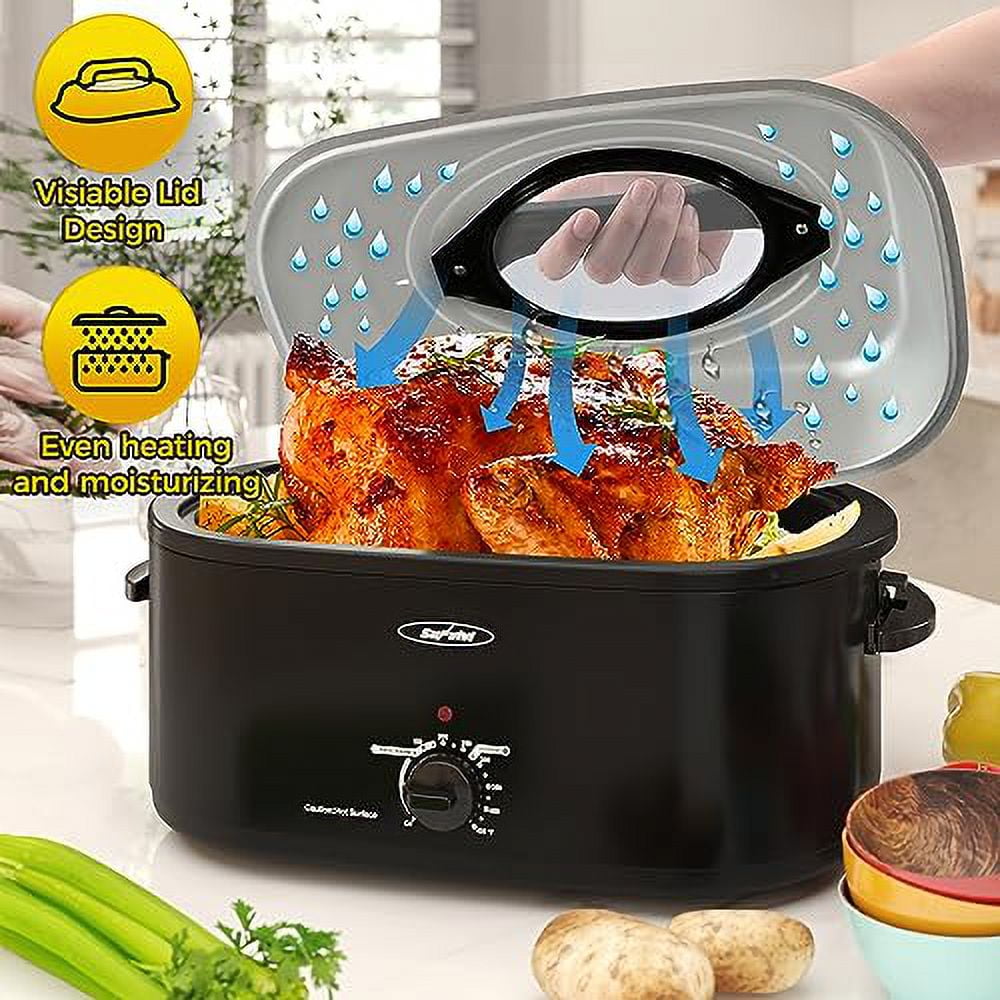 RoyalCraft 24 Quart Electric Roaster Oven with Visible & Self-Basting Lid, Stainless Steel, Silver