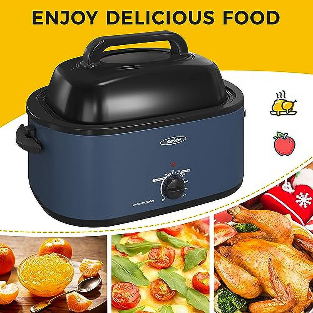 Royalcraft 26 Quart Electric Turkey Roaster Oven with Visible & Self-Basting Lid, Stainless Steel,Black
