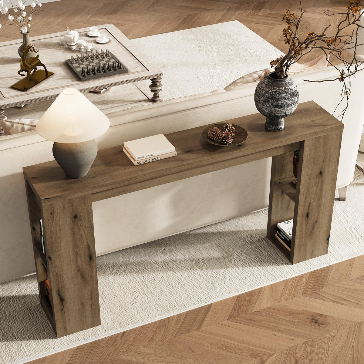 Royalcraft 63'' Long Console Table, Farmhouse Entryway Table with Storage, Narrow Sofa Table Behind the Coach, Wooden Rectangular Sofa Table for Living Room, Entrance, Hallway