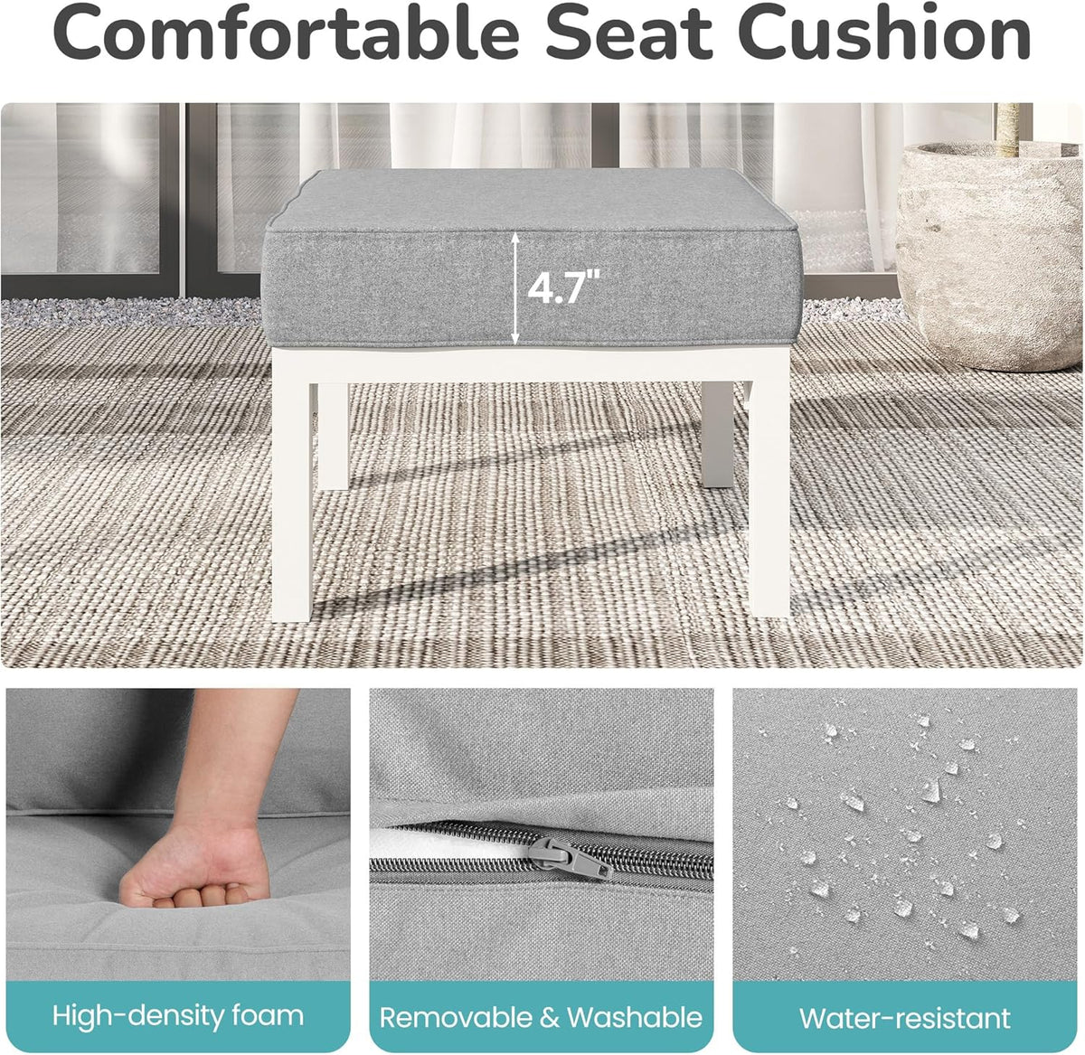 Royalcraft Outdoor Footstools Patio Ottoman Set of 2, Aluminum All-Weather Outdoor Footrest Seat with Removable Cushions, Patio Furniture Ottomans for Garden, Backyard, Poolside-Gray