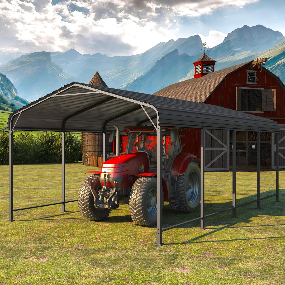 CozyHome 12x20 FT Metal Carport, Heavy Duty Canopy with Updated Roof & Enhanced Base, Multi-Use Carport Garage for Car, Truck, Boat, Tractors, Party, Grey