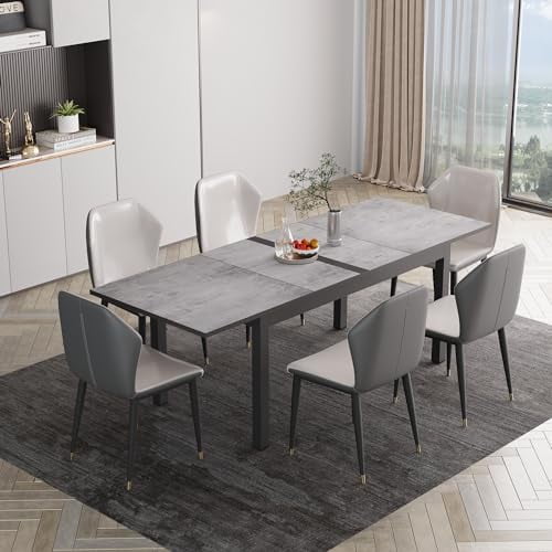 92” Dining Room Table for 4-10 People, Large Extendable Dining Table, Rectangular Aluminum Kitchen Table for Living Room, Office Area, Grey