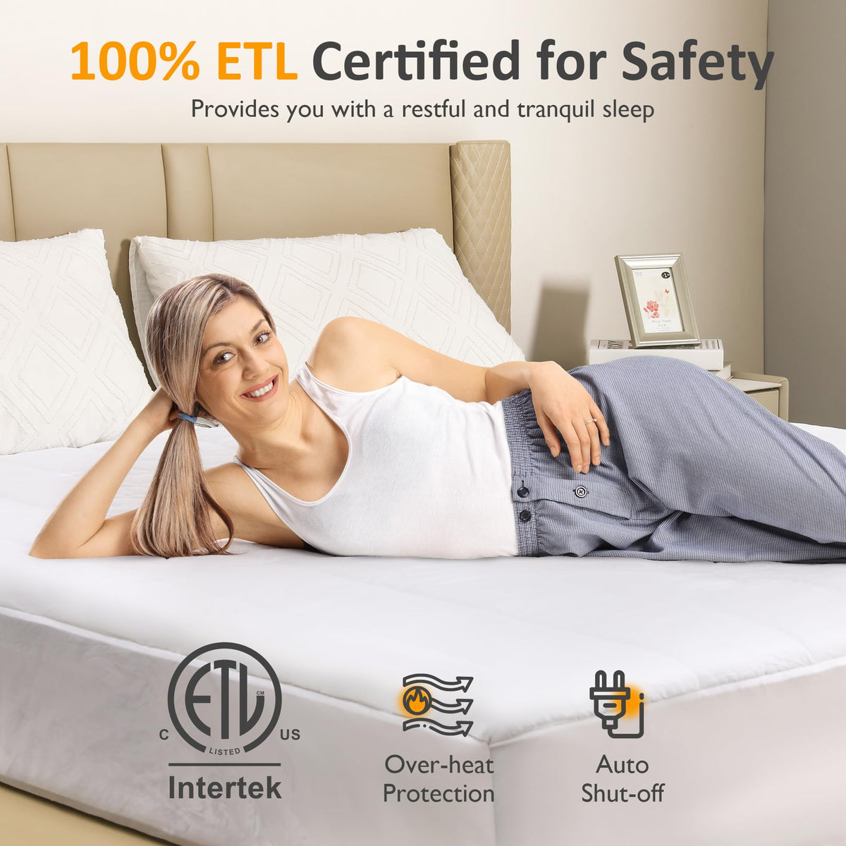 Royalcraft Queen Size Heated Mattress, Electric Bed Mattress Pad with 12-Hour Timer & 10 Heat Settings, Full Bed Warmer with Dual Controller, Machine Washable, 60in  x 80in